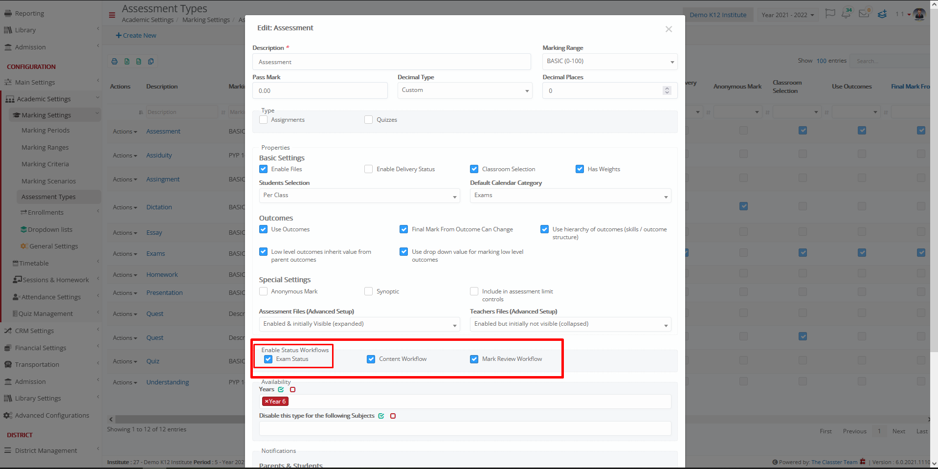 Enable Assessments Workflow - Classter Knowledge Base