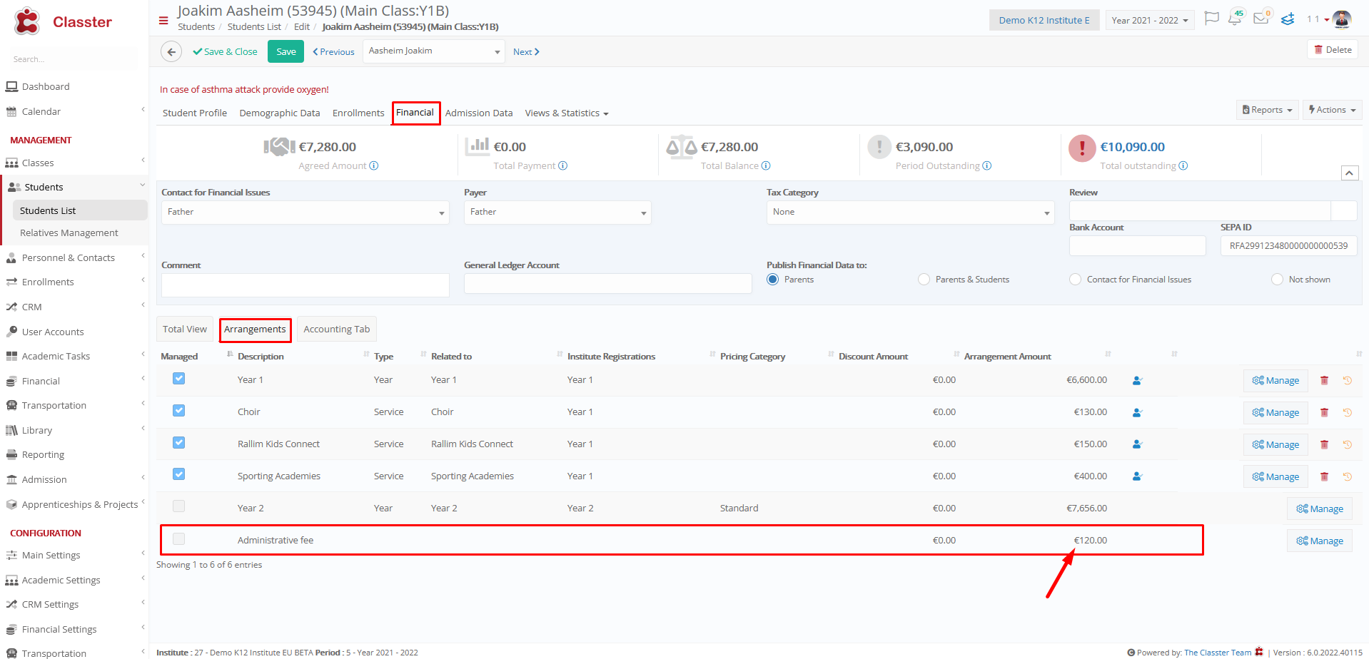 Type of Administrative fees calculation - Classter Knowledge Base