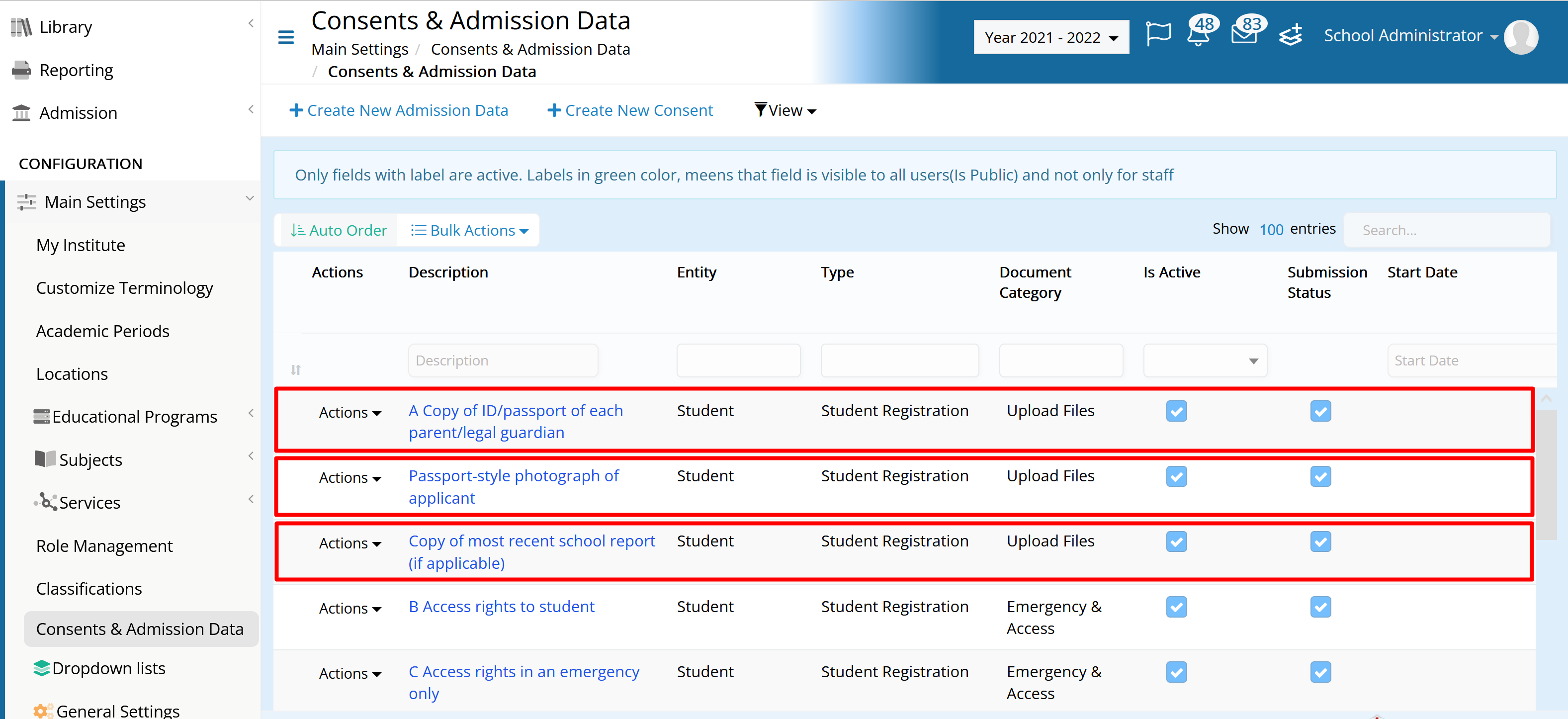 How Can I Group Admission Fields Into One Section And Define Their 